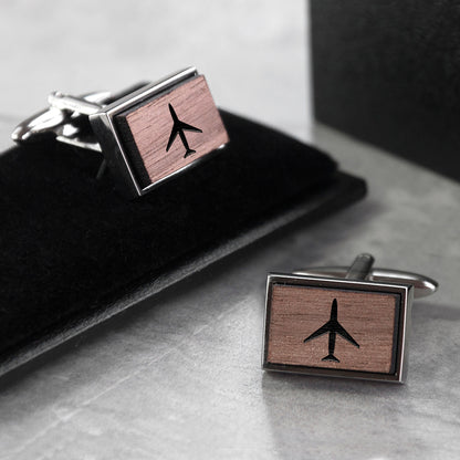 Iconic Hobbies Engraved Rectangle Walnut Cufflinks
