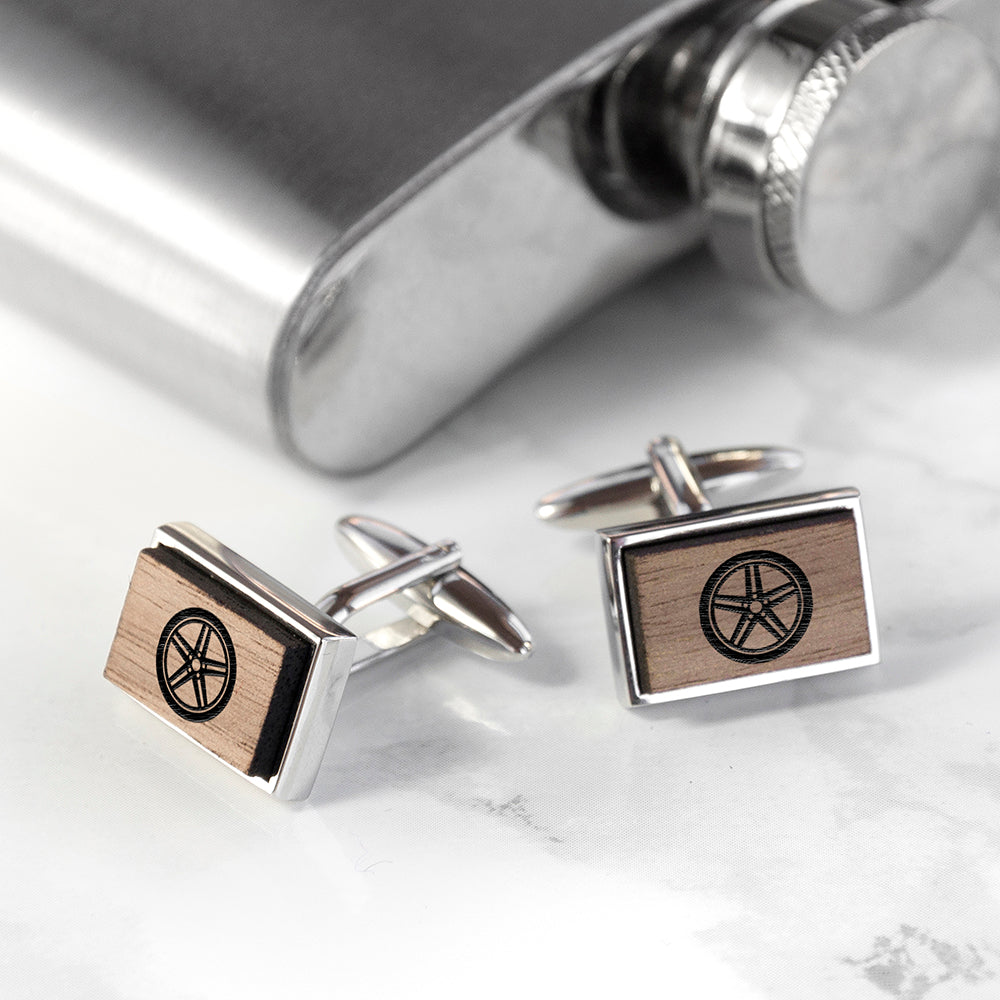 Iconic Hobbies Engraved Rectangle Walnut Cufflinks