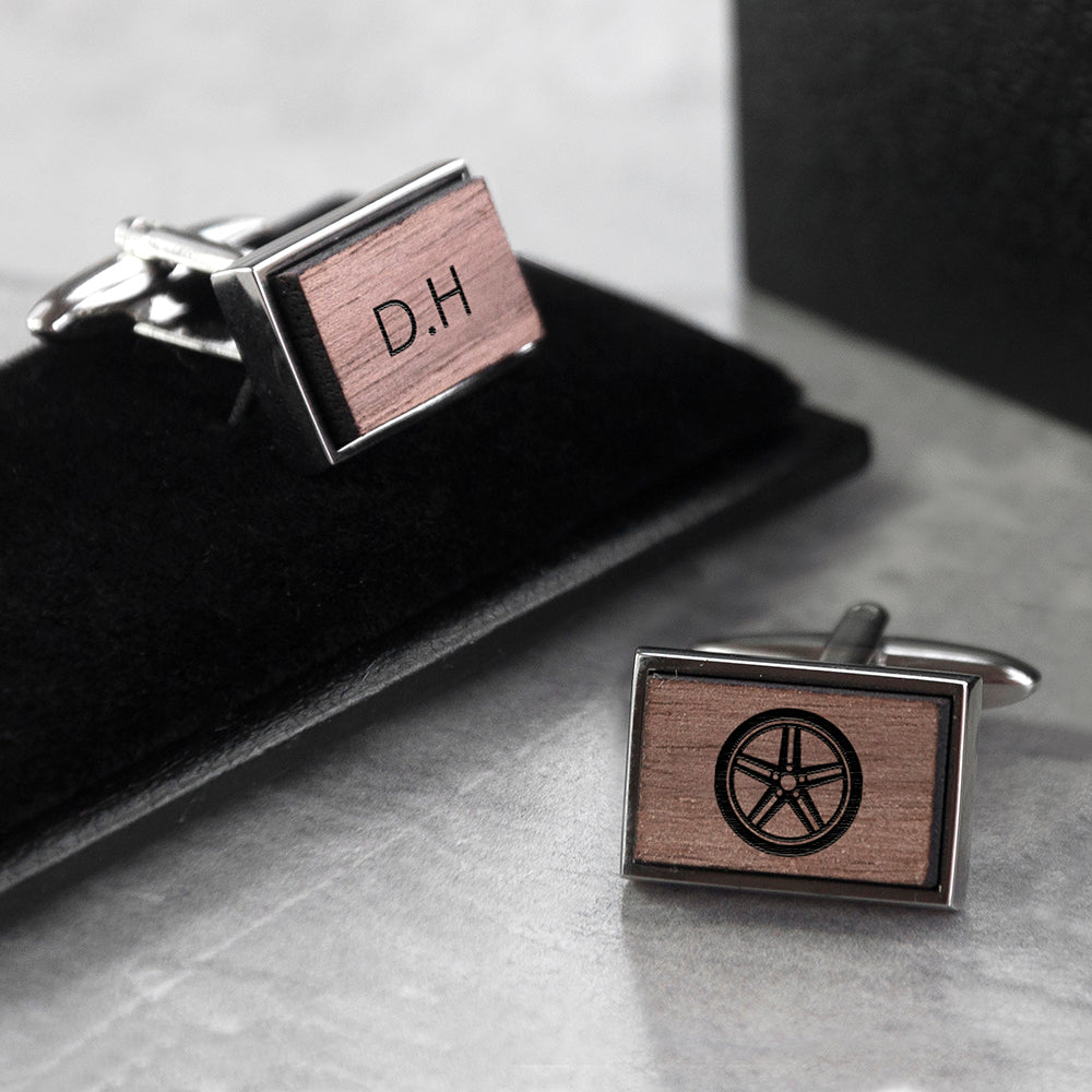 Iconic Hobbies Engraved Rectangle Walnut Cufflinks
